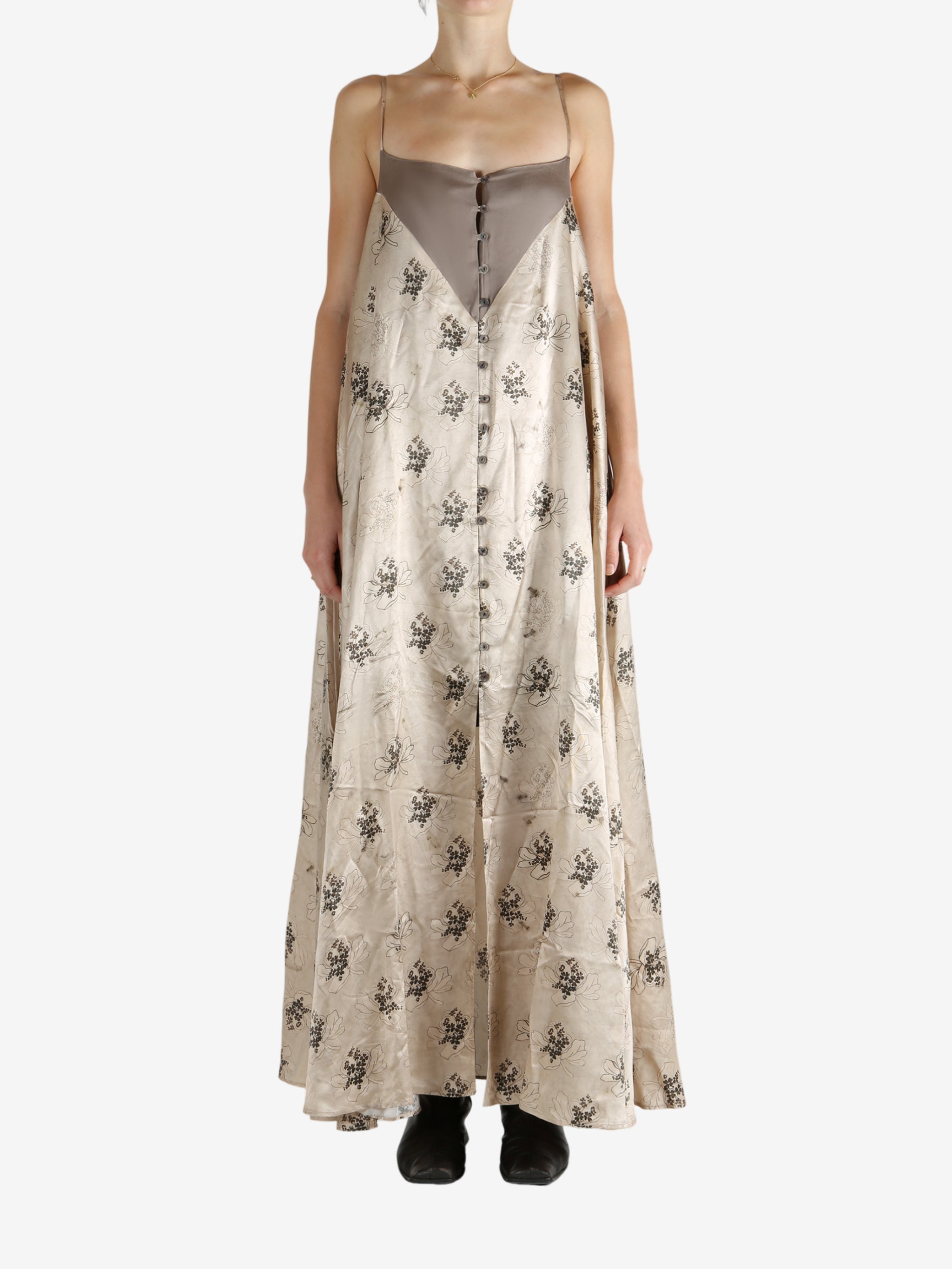 Tan dress, full body view