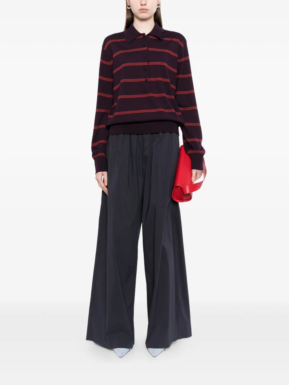 Purple sweater, full body view