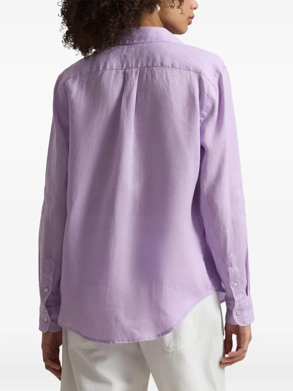 Purple shirt worn by a person, showing the shirt'fit