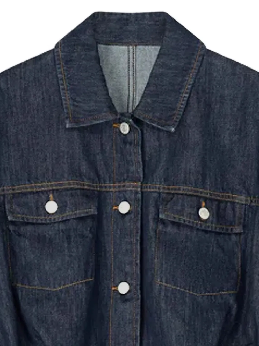 Close up of navy jackets-coats, showing texture of the cotton fabric